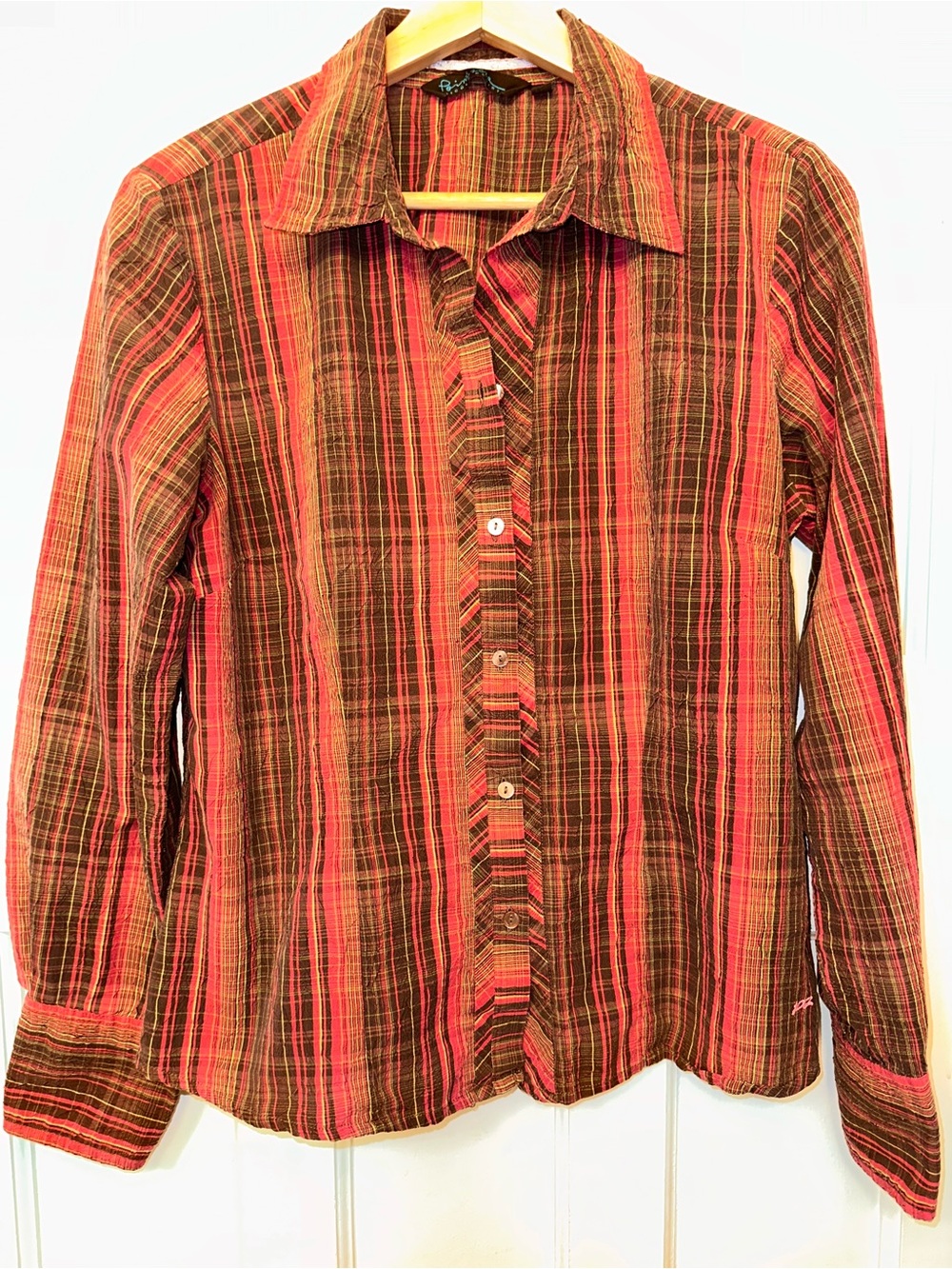 ⭐️ Point Zero Lg Striped Button-Down Shirt in Red and Brown
